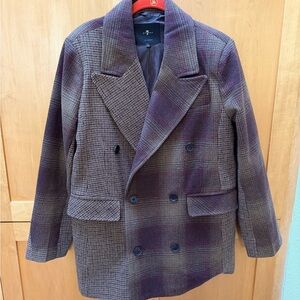 Women's Double-Breasted Plaid Blazer Jacket Size L Classic